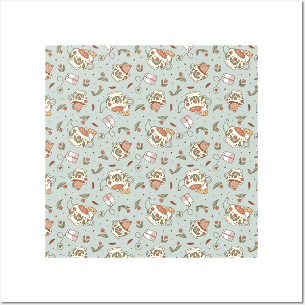 Guinea pig tea party pattern, bubu and moonch Wall Art by Noristudio